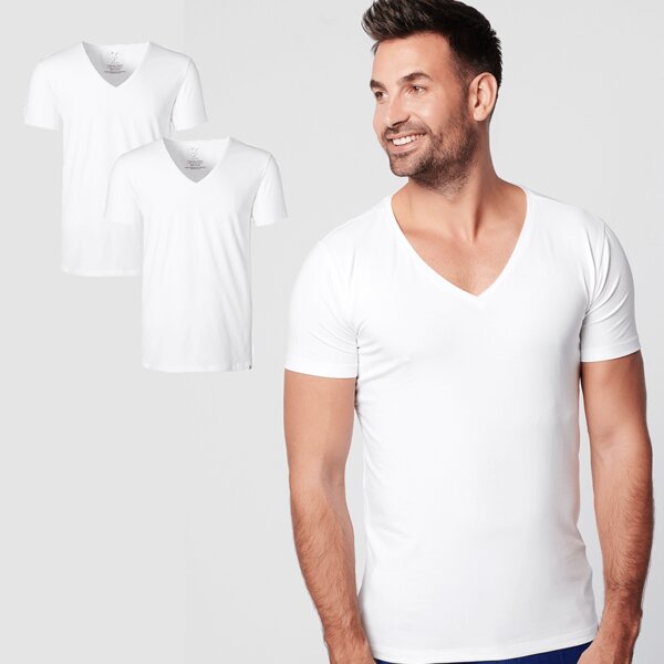 SKOT Fashion Nachhaltige T-Shirt 2-pack / Herren /  Tief V-neck / Weiß von SKOT Fashion