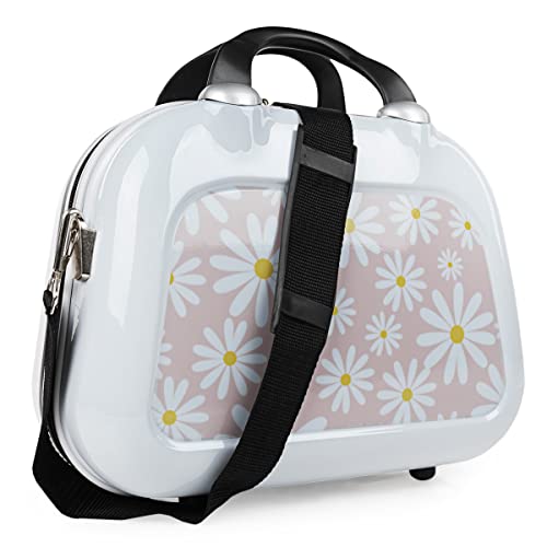 SKPAT - Kosmetikkoffer Hartschale Groß, Beautycase Damen, Trolley & Handgepäck Koffer: Beauty Case Hartschale, Kosmetik Koffer, Kosmetiktasche Groß - Ideal für Reisen! 133645, Weiß-Rosa Gänseblümchen von SKPAT