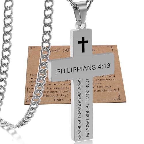 SKQIR Kreuz-Halskette für Herren mit Bibelvers, christliche religiöse Schrift, Erstkommunion, Kreuzketten-Anhänger für Jungen, Schmuck, Osterkorb, Essentials, Stuffers, Abschlussgeschenke, Philippians SKQIR Kreuz-Halskette für Herren mit Bibelvers, christliche religiöse Schrift, Erstkommunion, Kreuzketten-Anhänger für Jungen, Schmuck, Osterkorb, Essentials, Stuffers, Abschlussgeschenke, Philippians von SKQIR