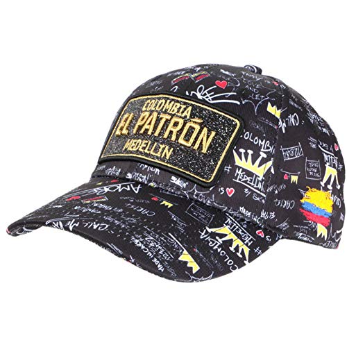 El Patron Baseball-Kappe Schwarz und Gold Strass Streetwear Colombia Medellin Baseball – Unisex Gr. Einheitsgröße, Schwarz von SKR