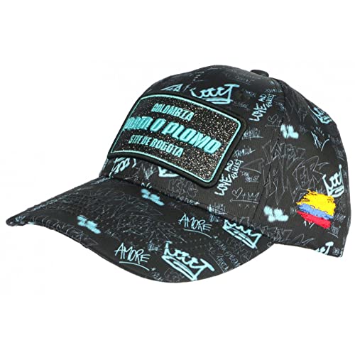 Kappe Plata O Blei, Schwarz und Blau, Strass, Streetwear Colombia Baseball – Unisex, blau, Einheitsgröße von SKR