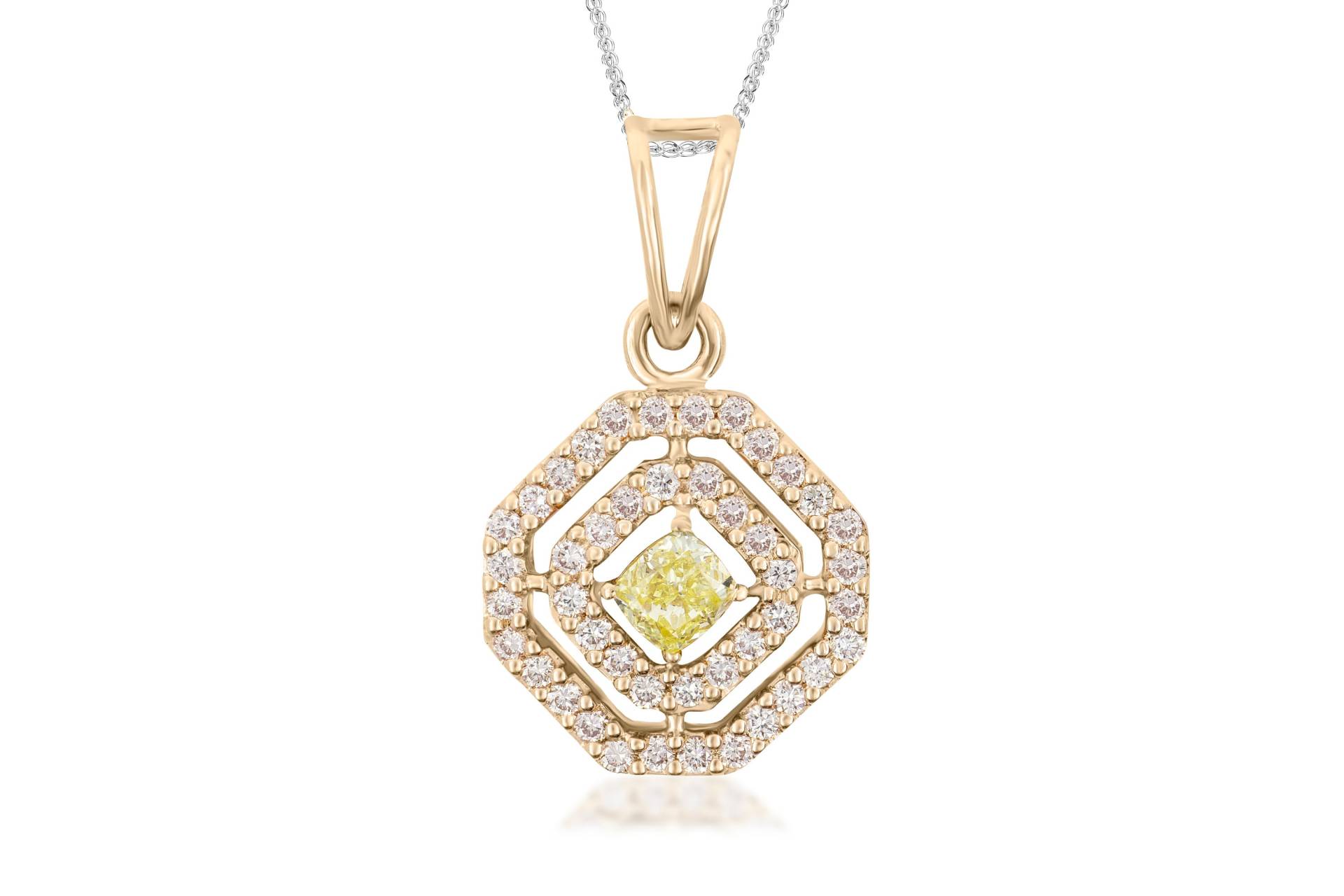 0, 42 Karat Vs/Fancy Yellow Naturkissen Diamantanhänger Mit Natürlichen Hellrosa Diamanten Am Außenring von SKSMHKLTD