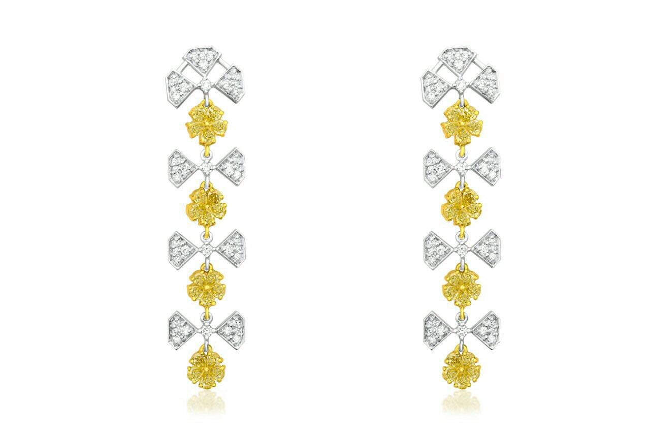 0, 683 Ct Natürliche Gelbe Und Hellrosa Diamantohrringe, 18 Karat Roségold Brautjungfernohrringe von SKSMHKLTD