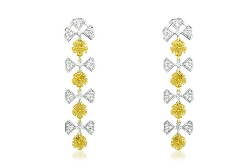 0, 683 Ct Natürliche Gelbe Und Hellrosa Diamantohrringe, 18 Karat Roségold Brautjungfernohrringe von SKSMHKLTD