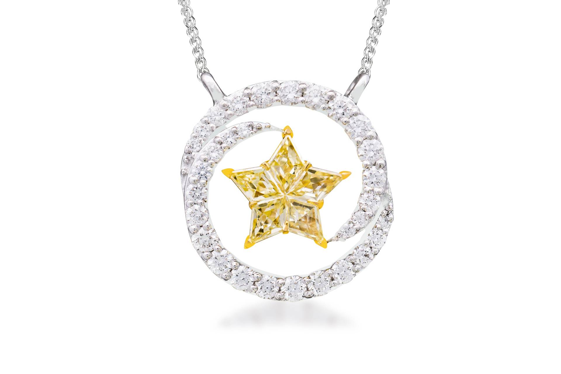 0, 75 Cts Natürliche Diamanten Anhänger, C-Würfel Gelbe Diamant Anhänger in 18 Karat Weißgold Muttertagsgeschenk, Igi Zertifiziert von SKSMHKLTD