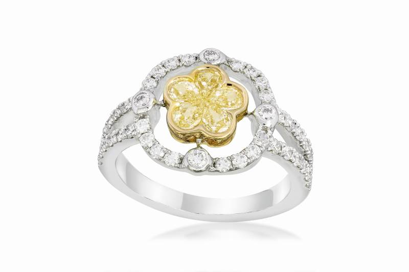 1, 00 Cts Natürlicher Gelber Diamant-Verlobungsring/Antiker Diamantring in Halo-Einstellungen Für Geburtstagsgeschenk von SKSMHKLTD