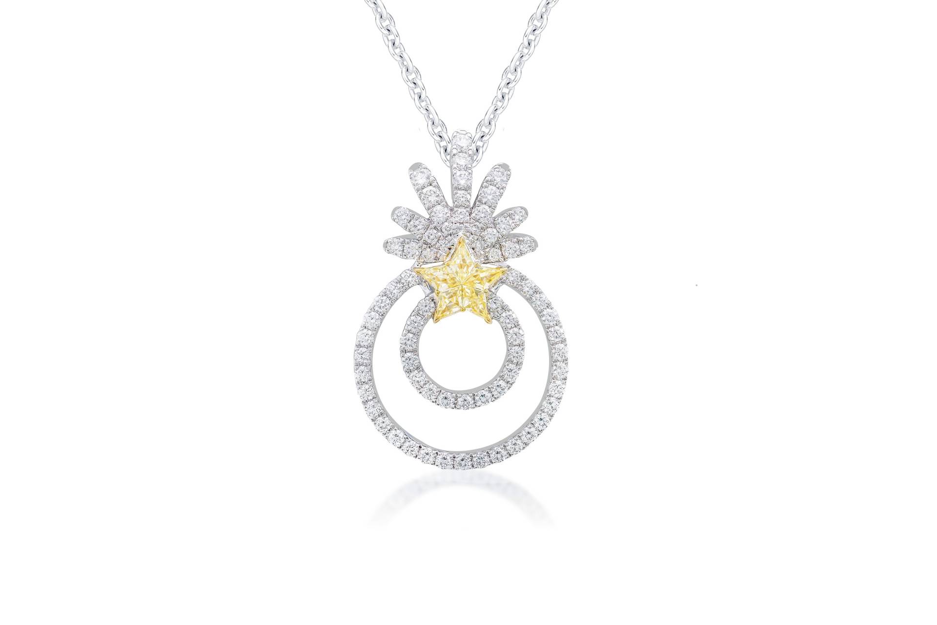 1, 74 Cts Natürliche Diamanten Anhänger, C-Würfel Gelbe Diamant Anhänger Aus 18 Karat Weißgold Muttertagsgeschenk, Igi Zertifiziert von SKSMHKLTD