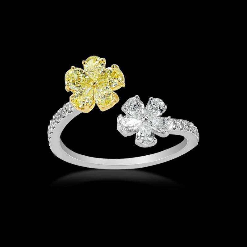 C-Würfel Yellow Diamond Ring, 0, 96 Cts Natürliche Gelbe Und Weiße Diamant-Verlobungsring/in 18 Karat Weißgold Ehering Gefertigt von SKSMHKLTD