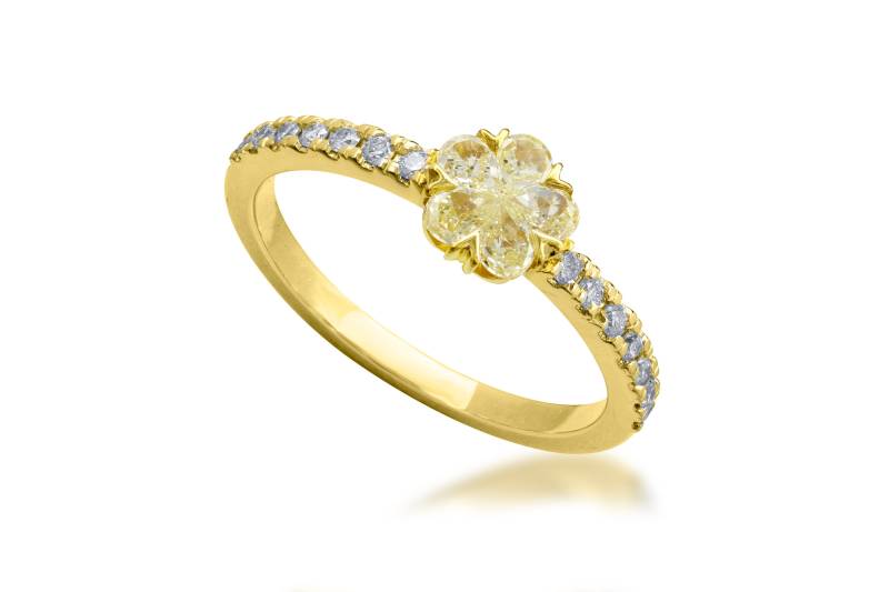 Gelbgold-Verlobungsring 0.44Ct/Blumen-Geformter Antiker Natürlicher Diamant-Ring in Den Pave-Einstellungen von SKSMHKLTD