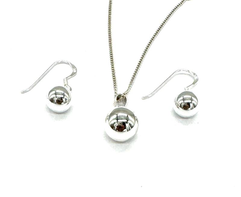 sterling Silber Drop Dangle Ball Ohrringe Und Anhänger Halskette An Panzerkette von SKSilverJewellery