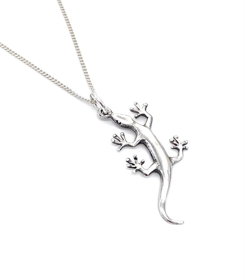 925 Sterling Silber Eidechse Gecko Charm Anhänger Halskette Auf Panzerkette von SKSilverJewellery