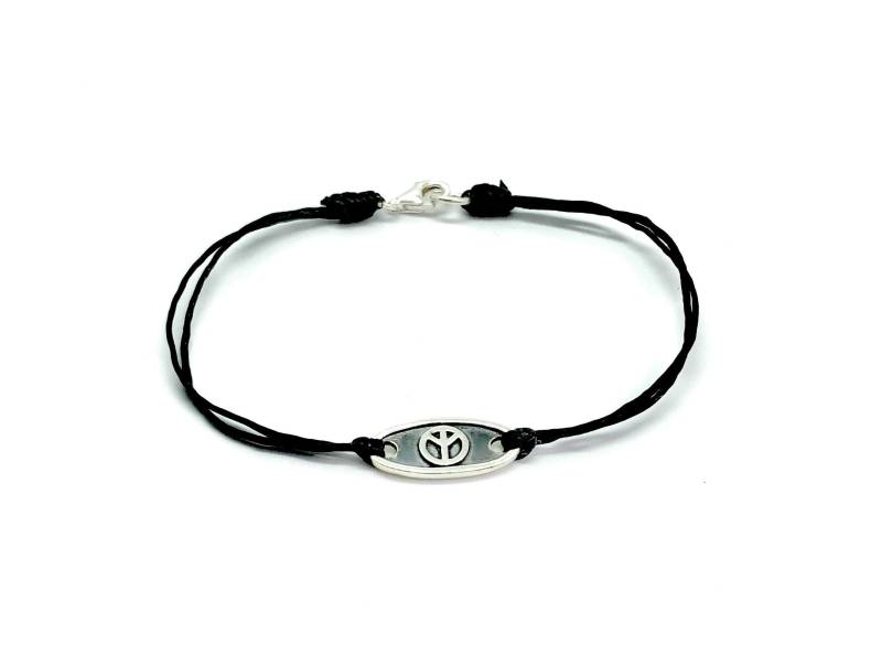 925 Sterling Silber Friedenszeichen Armband Mit Wachs Baumwollschnur & Karabiner-Verschluss von SKSilverJewellery