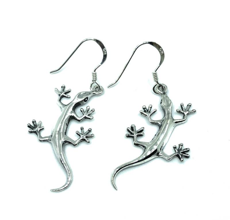 925 Sterling Silber Gecko Lizard Tropfen Baumeln Ohrringe von SKSilverJewellery