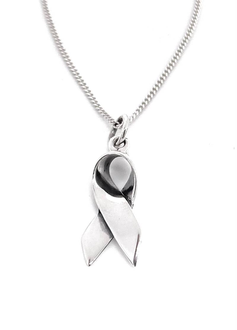 925 Sterling Silber Ribbon Bow Cancer Awareness Anhänger Charm An Panzerkette von SKSilverJewellery
