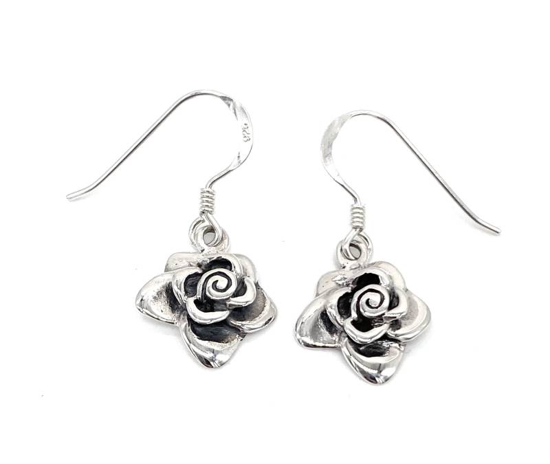 925 Sterling Silber Rose Blume Tropfen Baumeln Ohrringe von SKSilverJewellery