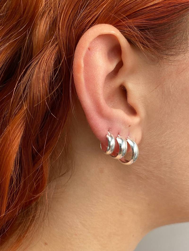 925 Sterling Silber Set Mit 3 Paar Huggie Chunky Hoop Ohrringe 5 Mm Breit von SKSilverJewellery