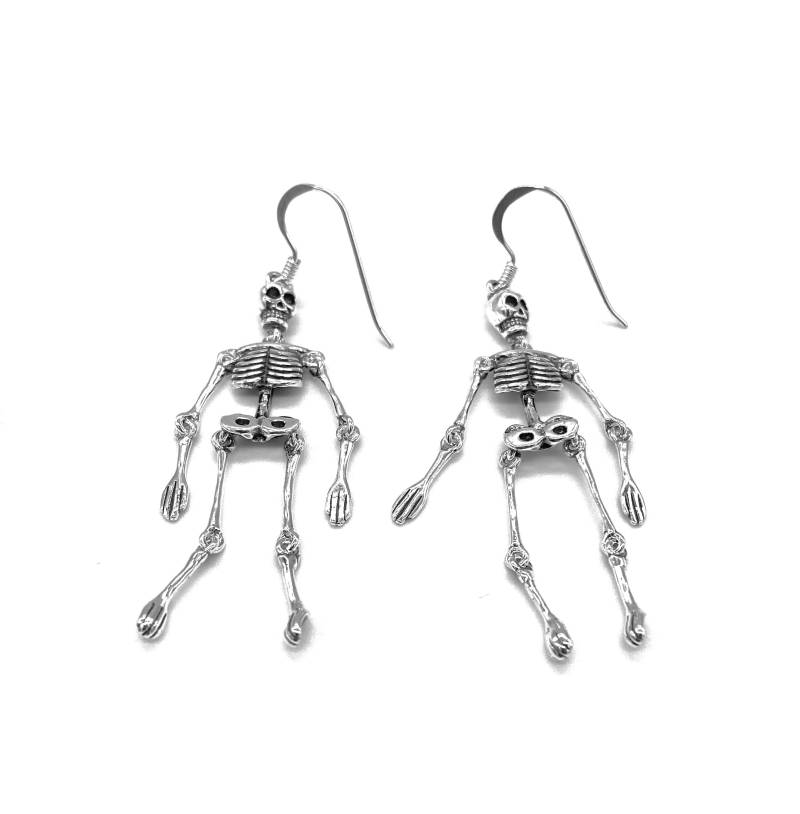 925 Sterling Silber Skelett Schädel Hängeohrringe Ganzkörper Gothic Bewegliche Körperteile von SKSilverJewellery