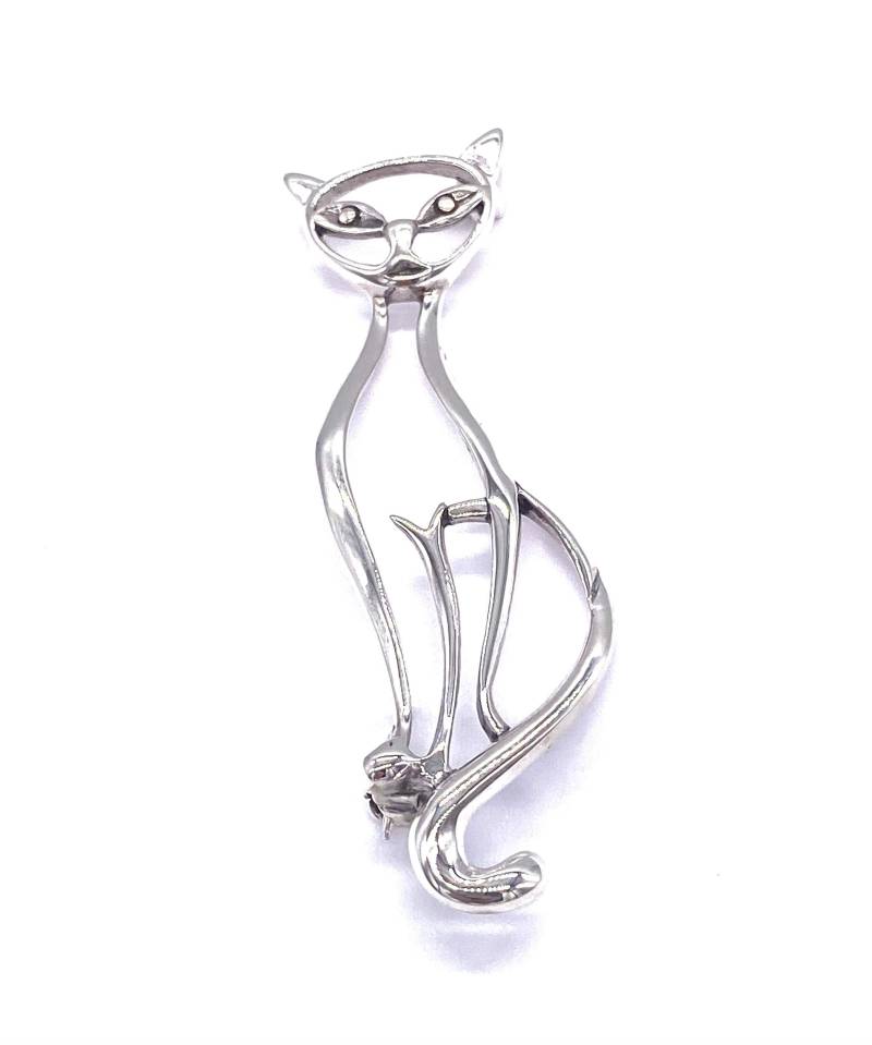 925 Sterling Silber Solid Cut Out Sitzende Katze Kätzchen Brosche von SKSilverJewellery
