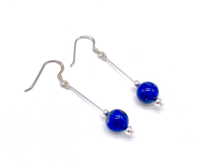Echte Blaue Lapislazuli Kugel Ohrringe 925 Sterling Silber von SKSilverJewellery