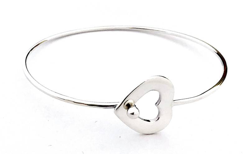 Massiver 925Er Sterling Silber Offener Liebes-Herz-Armreif Für Erwachsene, Jugendliche von SKSilverJewellery