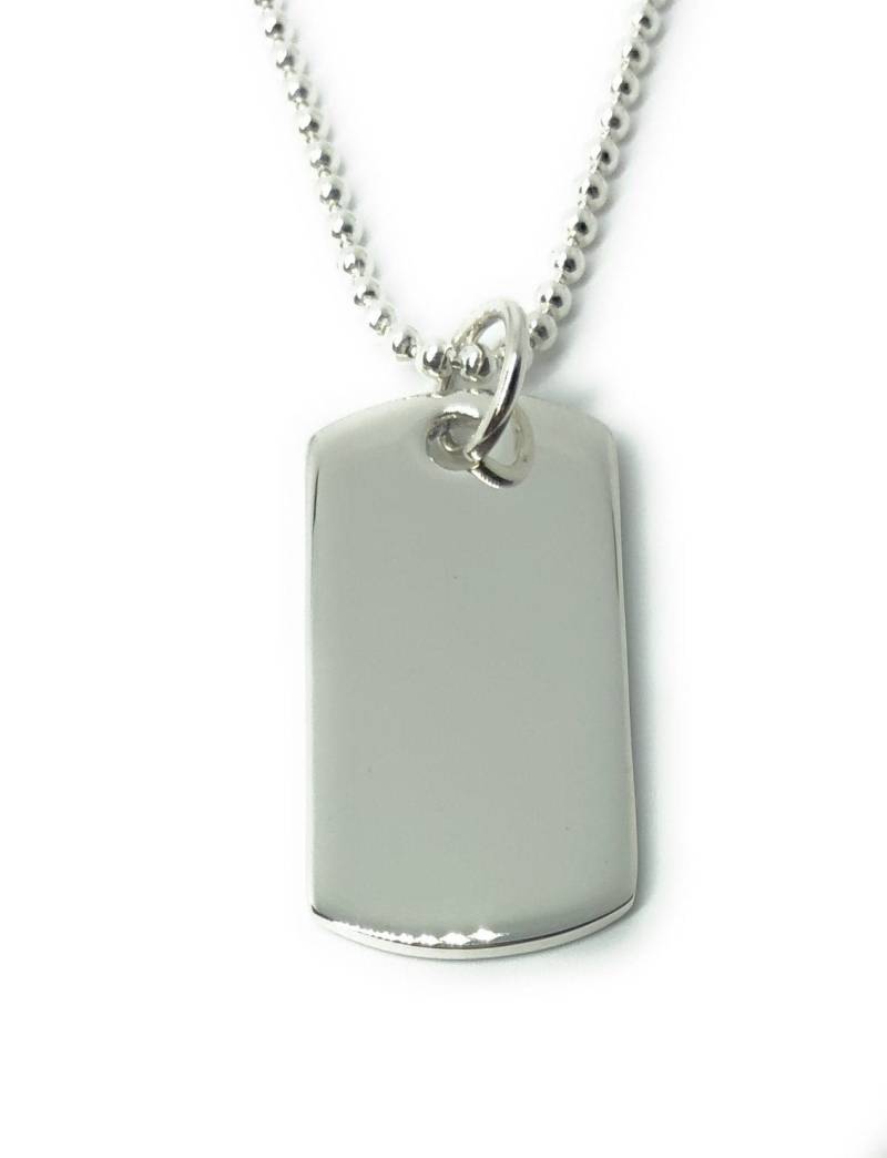 Solid Sterling Silber Dog Tag Anhänger Halskette Mit Kugelkette Option von SKSilverJewellery