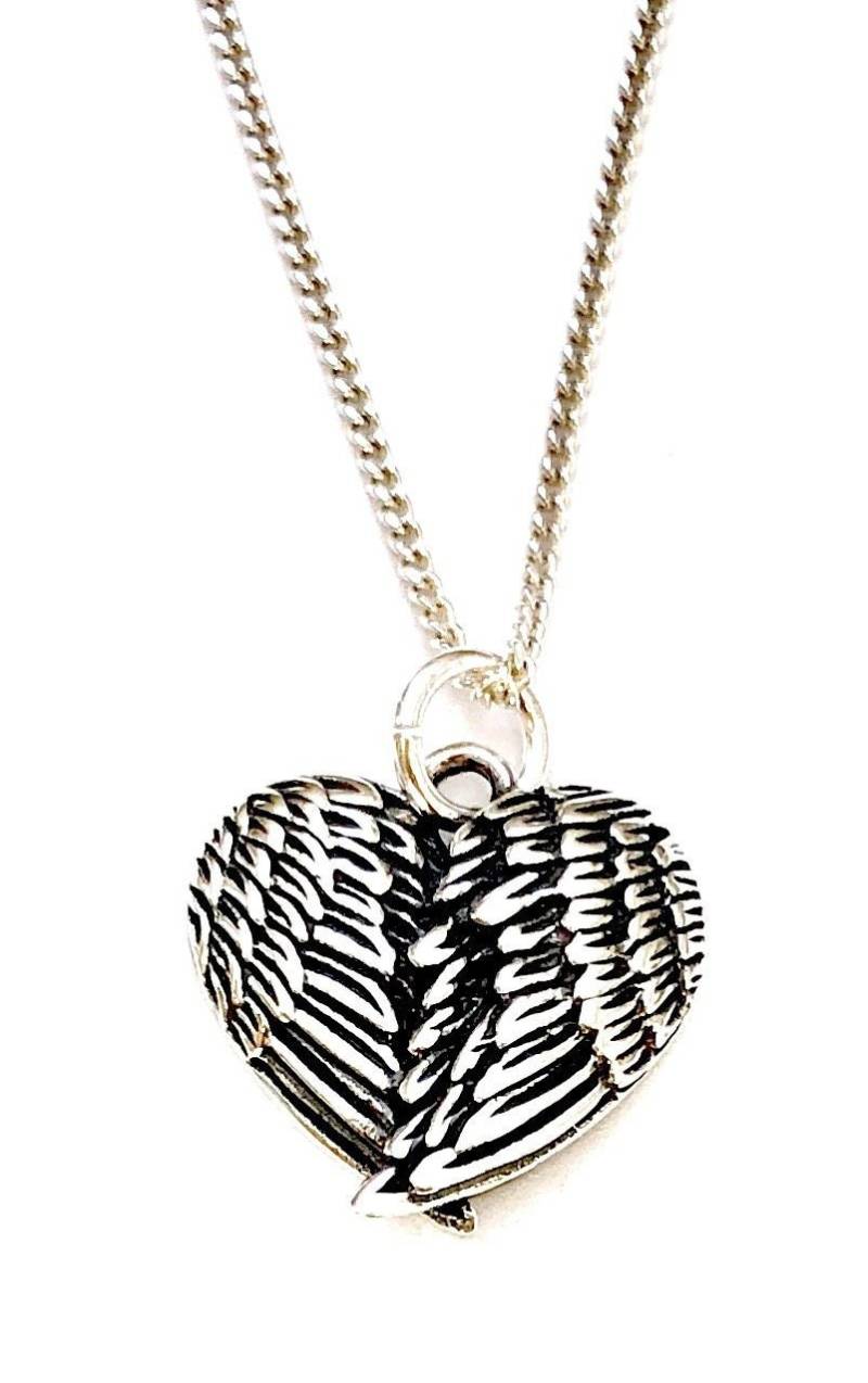 sterling Silber Engelsflügel Herz Anhänger Halskette Mit Panzerkette Optionen von SKSilverJewellery