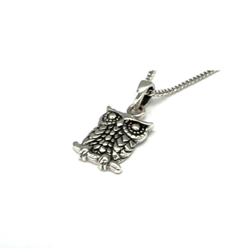 sterling Silber Eule Anhänger Halskette Glück Weisheit Charm Mit Panzerkette Option von SKSilverJewellery