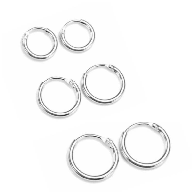sterling Silber Kleine Schläfer Dünne Creolen 3 Paar 10, 12, 14 Mm von SKSilverJewellery