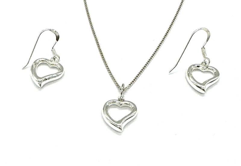 sterling Silber Offenes Herz Schmuck Set Anhänger & Ohrhänger von SKSilverJewellery