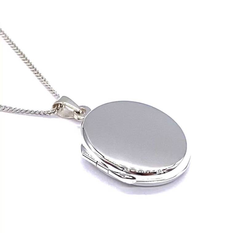 sterling Silber Oval Foto Locket Anhänger Halskette Mit Panzerkette Option von SKSilverJewellery