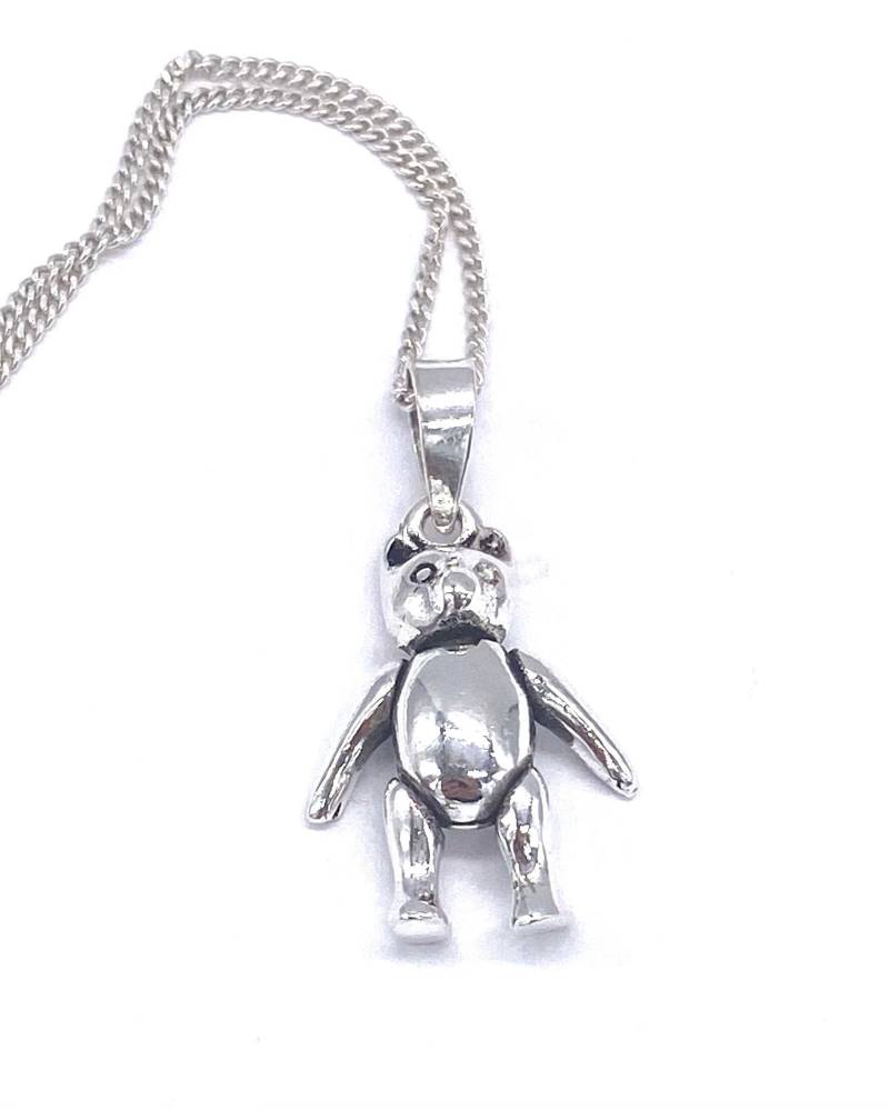 sterling Silber Teddy Bär Anhänger Halskette Mit Beweglichen Gliedern, Panzerkette Option von SKSilverJewellery