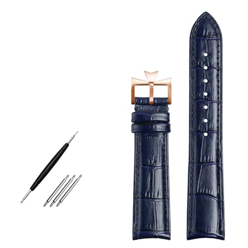 SKXMOD Armband aus echtem Leder mit gebogenem Ende. Blaues Rindsleder-Uhrenarmband für VC-Uhrenarmband 19 mm, 20 m, 21 mm, 22 mm(Blue rose buckle,21mm) von SKXMOD