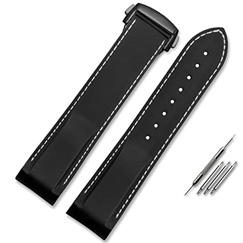 SKXMOD Geeignet für Omega-Uhrenarmbänder mit Faltschließe, gebogenem Ende, Gummi-Armbänder (schwarz, weiß, schwarz, 22 mm) von SKXMOD