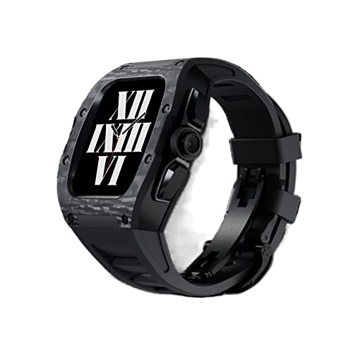 SKXMOD Karbonfaser-Uhrengehäuse, für Apple Watch 8, 7, 44 mm, 45 mm, fluororiertes Gummiband, Rahmenlünette, Mod-Kit für iWatch 7, 6, 5, 4 SE, 44mm, Achat von SKXMOD