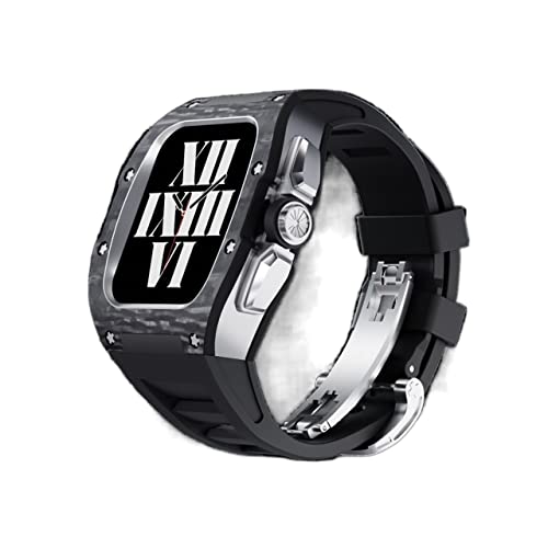 SKXMOD Karbonfaser-Uhrengehäuse, für Apple Watch 8, 7, 44 mm, 45 mm, fluororiertes Gummiband, Rahmenlünette, Mod-Kit für iWatch 7, 6, 5, 4 SE, 45 mm, Achat von SKXMOD