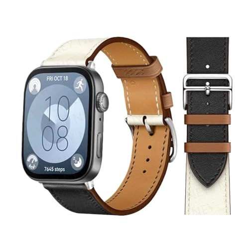SKXMOD Retro Loop For Huawei Watch Fit 3 Strap Italian cowhide Leather Bracelet Wristband Quick Replacement Belt Correa Watchbands For Huawei Fit 3 Fit 2 Watch band(Black white 16,Fit 2) von SKXMOD