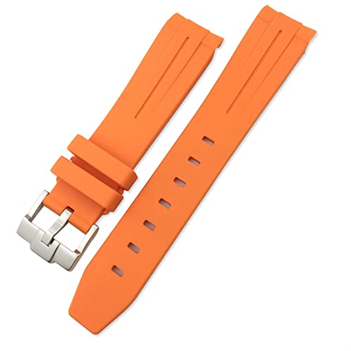 SKXMOD Silikonarmband für Rolex Submariner Hulk GMT Milgauss Yacht Master Deepsea Gummi-Uhrenarmband 19 mm, 20 mm, 21 mm, 22 mm, Farbe: Orange, Größe: 21 mm, goldene Schnalle) von SKXMOD