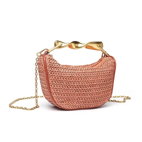 SKYK Stroh-Umhängetasche für Damen, Sommer, Mini-Umhängetasche, Handtasche, Tragegriff oben, gewebte Umhängetasche, Orange/Abendrot im Zickzackmuster (Sunset Chevron), Boho von SKYK
