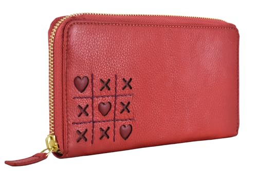 SKYLE Clutch aus weichem Leder (rot). RFID-geschützte, große 12 Kreditkartenfächer, strapazierfähiges Einschubfach, starkes Reißverschlussfach für Bargeld und Münzen, langlebiges Geschenk für sie, von SKYLE