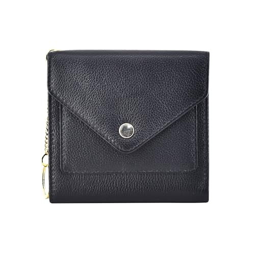 SKYLE Geldbörse Damen Klein Leder Umschlag Brieftasche (Schwarz), RFID Geschütztes Kartenetui, mit Schlüsselanhänger, Schwarz, Modern von SKYLE