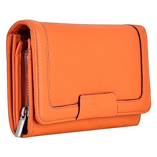 skyle Damen Geldbörse Handtasche, weiches echtes Leder, RFID-geschützt, kleine Geldbörse für Frauen, stilvoll, Orange/Abendrot im Zickzackmuster (Sunset Chevron), Standard von SKYLE