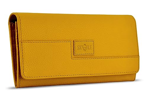 skyle Damen Geldbörse Handtasche (Taupe), reines Leder Geldbörse für Frauen, RFID Geldbörse für Frauen Stilvoll, Frauen Clutch Geldbörse, Solargelb., Standard von SKYLE