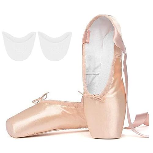 Tancefair Ballett Spitzenschuhe Ballettschläppchen Tanzschuhe mit dem genähten Band und Silikon Zehenpads für Mädchen Womens，Rose，Größe:34 (Bitte zwei Nummern größer wählen) von Tancefair