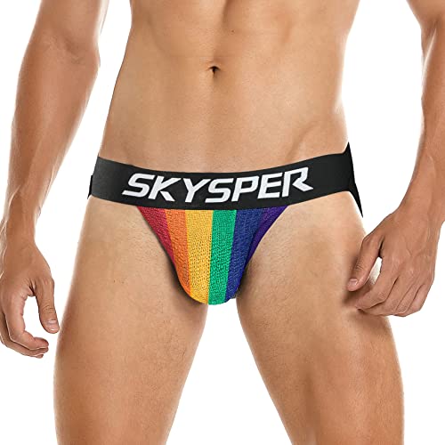 SKYSPER Herren Jockstrap Athletic Supporter für Herren Sexy Jockstrap Herrenunterwäsche, JD01-Regenbogen, Small von SKYSPER