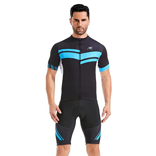 SKYSPER Radtrikot Herren Fahrradtrikot Kurzarm Fahrradbekleidung Set Outdoor Sport Radfahren Fahrradhose und Shirt, M02, 3XL von SKYSPER