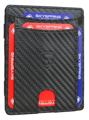 SKYSPRING Smart Wallet mit Münzfach SkyOne - Wallets for Men - Magic Geldbörse Herren - Magic Wallet Geldbeutel Damen - Kreditkartenetui mit RFID Schutz (Carbon mit Münzfach-L) von SKYSPRING