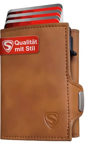 SKYSPRING SkyTo Slim Wallet Geldbörse Herren klein mit Münzfach und Scheinfach - Mini Geldbeutel Herren - Kleines Portmonee für Karten Scheine und Münzen (Braun) von SKYSPRING