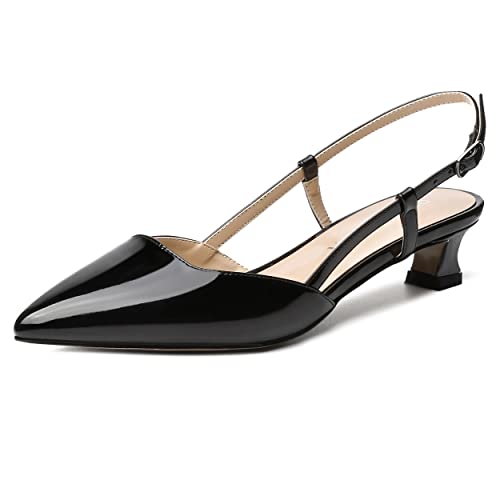 SKYSTERRY Damen Patent Slingback Cute Cut Out Pointed Toe Office Spool Low Kitten Heel Pumps Büro Arbeitsschuhe 3,8 cm, schwarz, 39 EU von SKYSTERRY