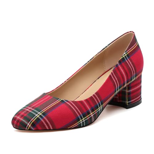 SKYSTERRY Damen-Pumps, Block, geschlossen, runde Zehen, niedriger Absatz, bequem, für Business, Arbeit, Hochzeit, 5,1 cm, Rotes Karomuster, 41 EU SKYSTERRY Damen-Pumps, Block, geschlossen, runde Zehen, niedriger Absatz, bequem, für Business, Arbeit, Hochzeit, 5,1 cm, Rotes Karomuster, 41 EU von SKYSTERRY