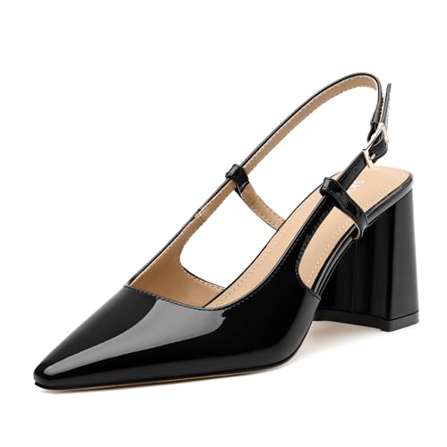 SKYSTERRY Damen Slingback Heels Quadratisch Geschlossene Zehen Chunky Block High Heel Pumps Bequeme Arbeit Hochzeit Party Kleid Schuhe 6,6 cm, Schwarz, 38.5 EU SKYSTERRY Damen Slingback Heels Quadratisch Geschlossene Zehen Chunky Block High Heel Pumps Bequeme Arbeit Hochzeit Party Kleid Schuhe 6,6 cm, Schwarz, 38.5 EU von SKYSTERRY
